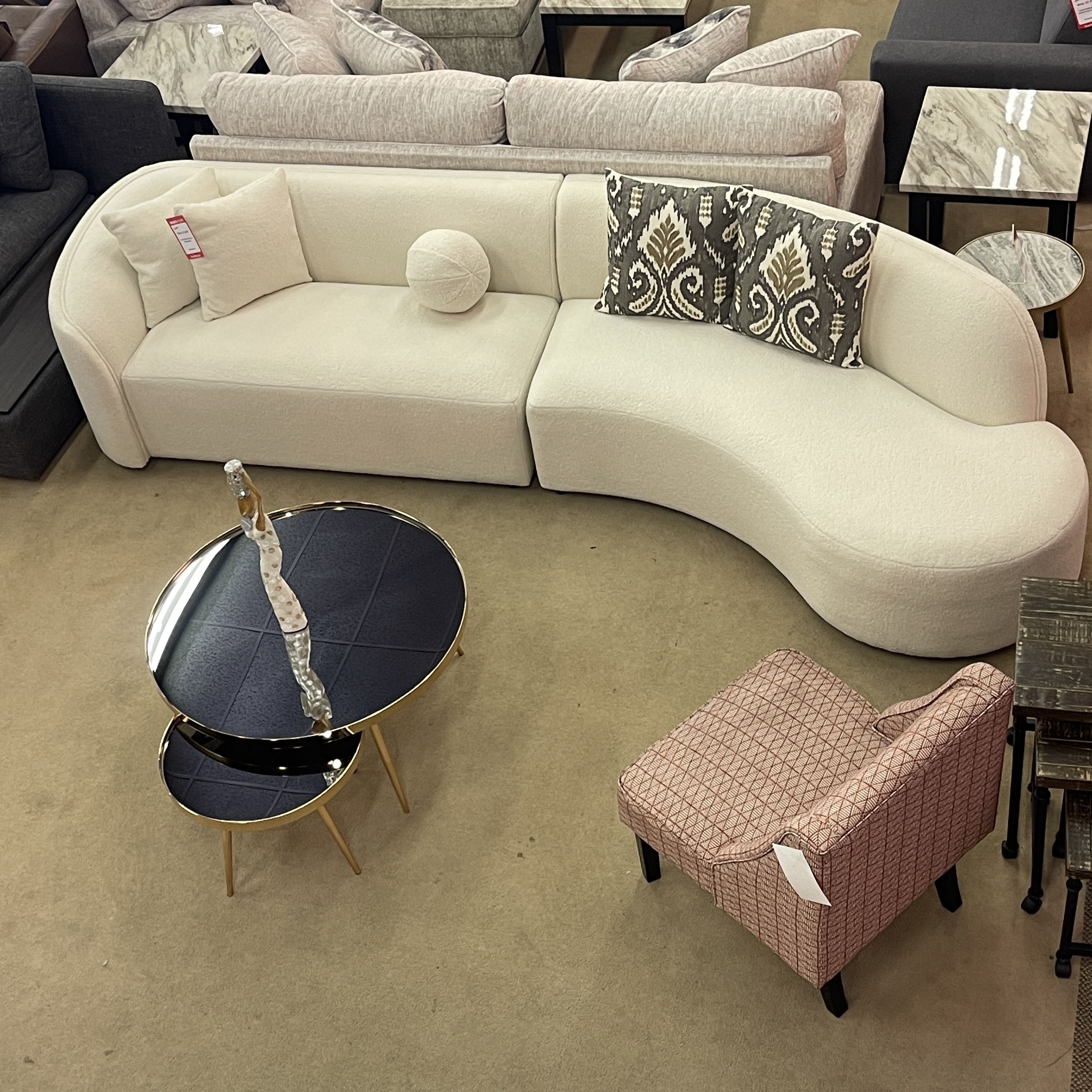 Redondo Ivory Boucle 2pc Curved Sectional / No assembly required