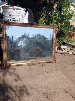 Large Vintage Ornate Gold Mirror 42” x 30” (Heavy & High Quality)