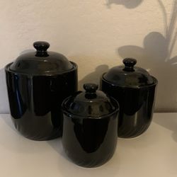 Vintage 1991 Home Collection Black Stoneware Set Of 3 Canisters