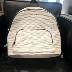 New with Tags MICHAEL KORS LACEY MK Sport Tape Backpack In OPTIC WHITE Perforated Leather