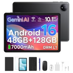☆ P10 Android 16 Tablet 2026, 10 Inch Tablet, 48GB RAM+128GB ROM/2TB TF, Gemini AI, 90Hz Display, 7000mAh, OTG, 5G WiFi, Face ID, OTG, GPS, 3.5mm Jack