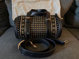 Michael Kors Stanton Barrel Messenger Bag – Black Leather Studded Crossbody