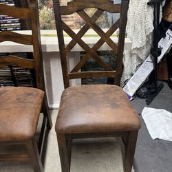 Wood Antique Vintage Chairs w Leather Upholstery 