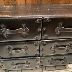 A Wooden And Leather 6 Drawer 