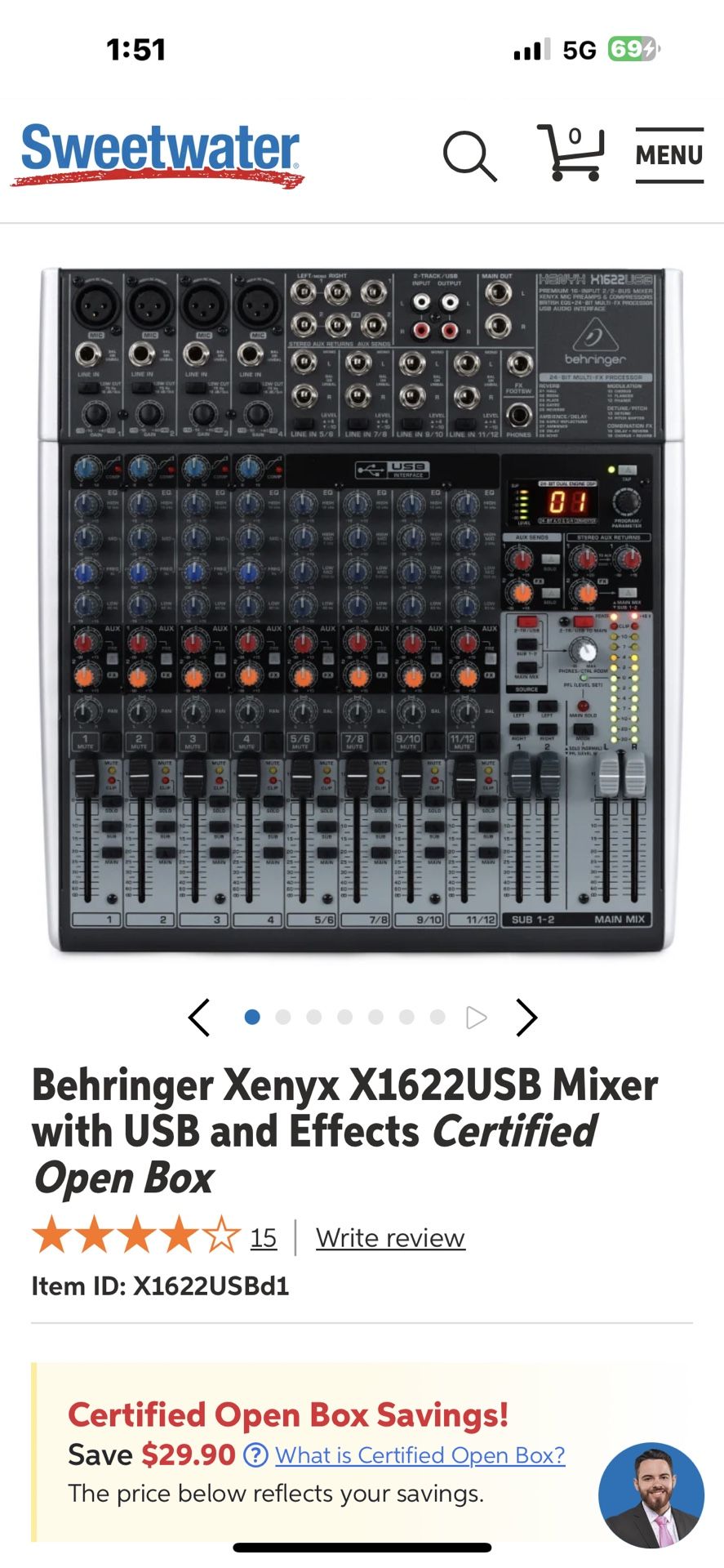 Behringer Mixer With USB connection for DJ band group studio on recording The Effect 1622For Sale Only 180 $ Only