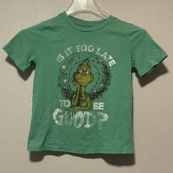 Dr. Seuss The Grinch, Boys Green Is it too late to be good Christmas Shirt Size7