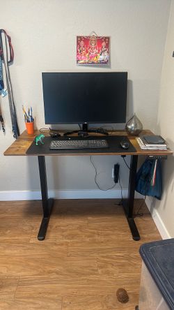 Complete Home Office Setup (Items can be bought individually as well) – Electric Standing Desk, LG Monitor, Keyboard, Mouse & Desk Pad
