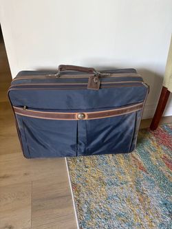 Vintage Navy Blue Soft-Side Suitcase 26”