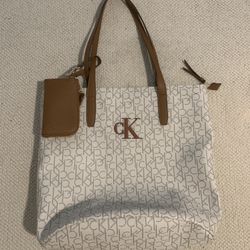 Nwot Calvin Klein White Brown Purse With Wallet 