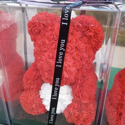 Red Rose Teddy Bear Dictation With Lights On White Heart