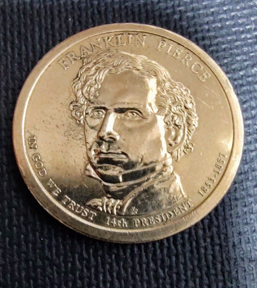 2- Presidential Gold Tone Coins Franklin Pierce & James Garfield In good Circulated Condition.