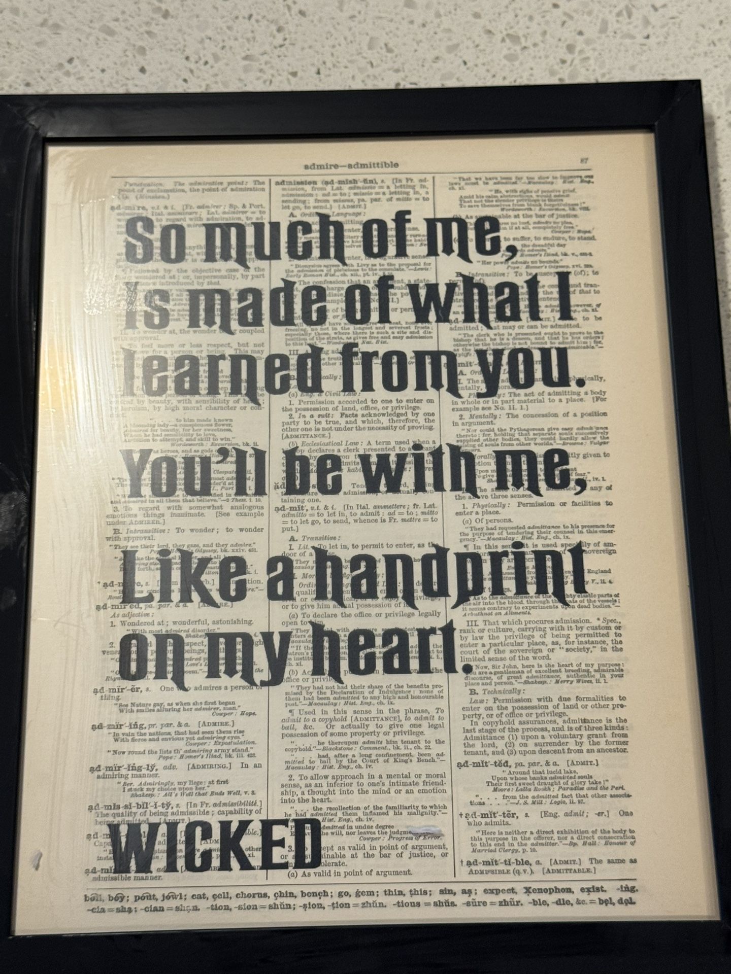 Wicked Musical Quote Print: Antique Dictionary Page Art 9x11 Framed “handprint”