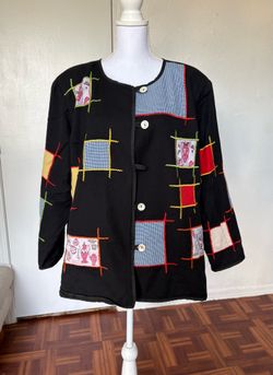 Maggie Barnes vintage black & multicolor embroidered patchwork jacket size 3X