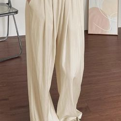 Yamamoto Kuni's summer short-sleeved slim-fit girl's pants, pear-shaped figure, high waist, slimming effect, silky loose-fitting wide-leg long pants.