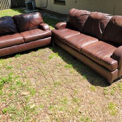 Modern Brown 2 Piece Leather Sofa Set 