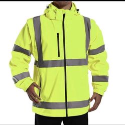 New  SHORFUNE High Visibility Reflective Softshell Safety Jacket for Men, Waterproof and Windbreaker Fleece Lining Winter Work Jackets with Detachable