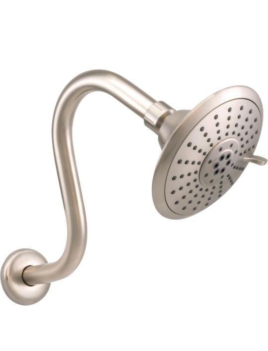 Westbrass CO563-07 5" Round Thin 5-Function Adjustable Spray Shower Head with 8" S-Shaped Wall Mount Shower Arm, Satin Nickel