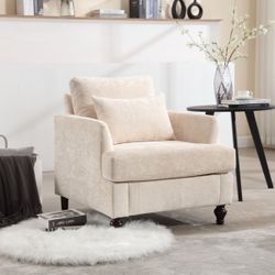NEW BEIGE Wooden Frame Armchair, Modern Accent Chair Lounge Chair - Beige