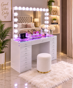 Hermoso Tocador de Maquillaje con Espejo Luces LED y Taburete – ¡Nuevo en Caja!