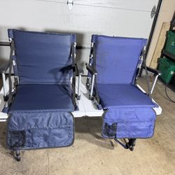 Folding Beach Chairs Backpack Portable Camping Chairs Blue Outdoor Lawn Set of 2