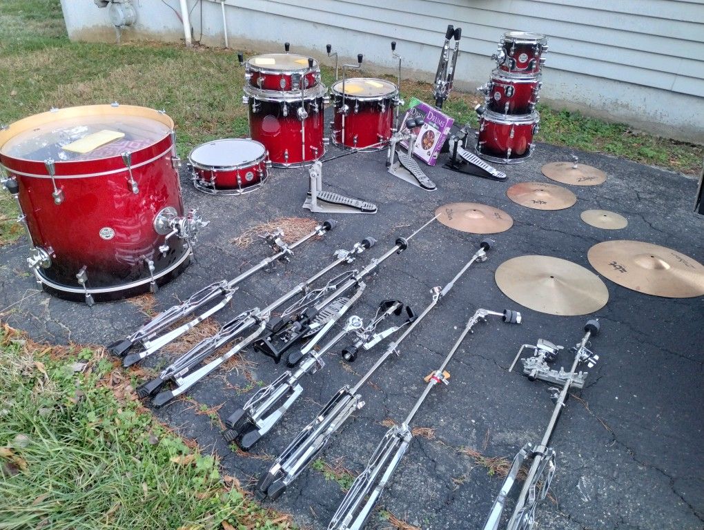 PDP 7 Piece Maple Wood Drum Set With 700 & 800 Series Hardware, and 5 Cymbals