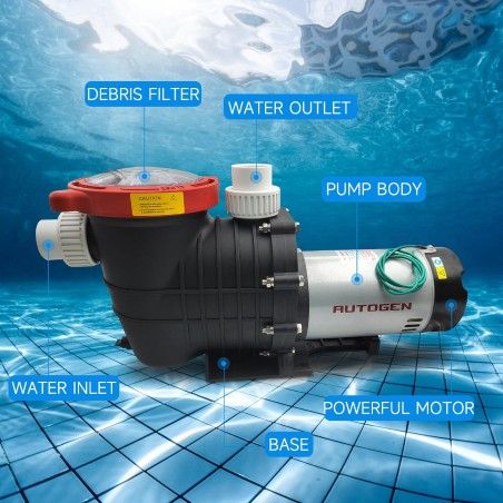 : AUTOGEN
2.0 HP Pool Pump, 8000 GPH Above Ground, 115V/230V Dual Voltage, Swimming with Strainer Basket and Drain Plug