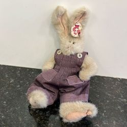 1993 TY Attic Treasures Jeremy Bunny Rabbit Purple Bib Overalls Stuffed Plush 