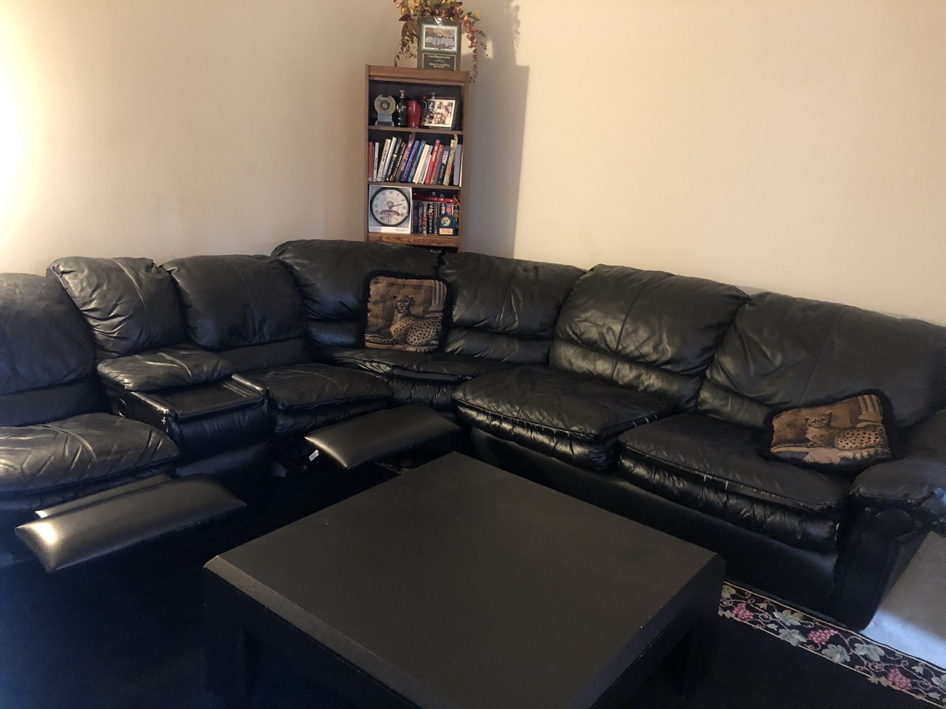 3 piece leather very used sectional - 2 recliners & sleeper sofa