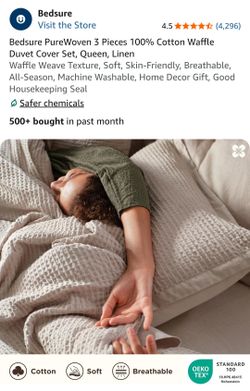 Bedsure 3-Piece Cotton Waffle Duvet Cover Set Queen