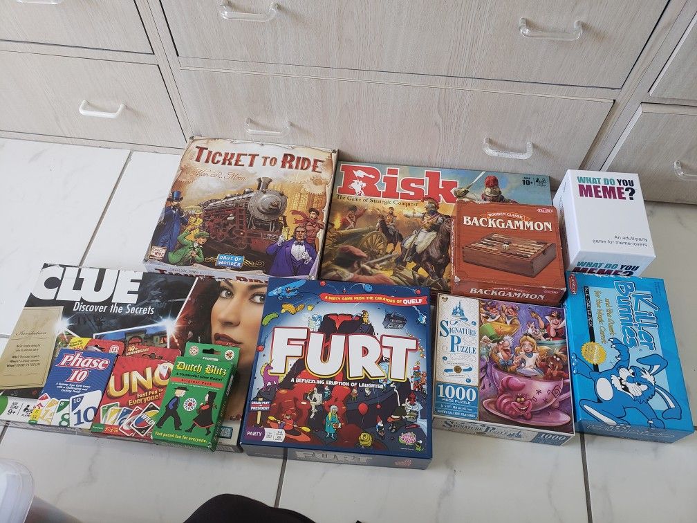 Board Games/ cards/puzzle for sale! - Risk, Ticket To Ride, Clue, Uno- MAKE AN OFFER