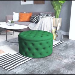 Large Green Velvet Storage Ottoman 