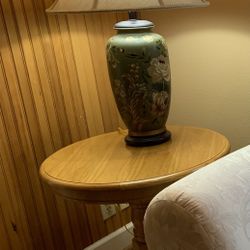Oak End Table And Lamp