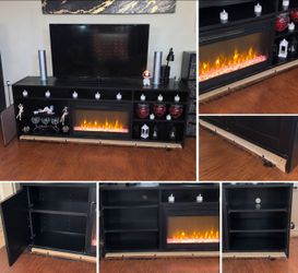Black TV Stand with Electric Fireplace Insert