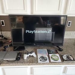Silver Sony Playstation 2  Slim / Backwards compatible set!