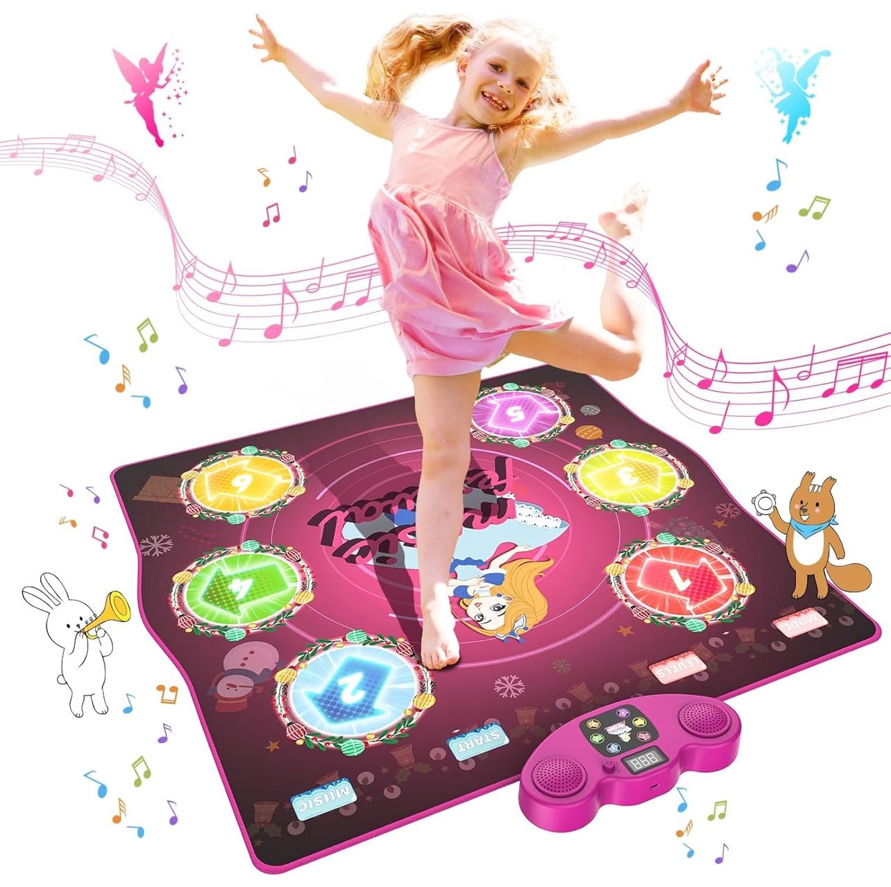 Dance Mat for Kids Ages 4-8, LED Light-Up Electronic Dance Pad Toys with Bluetooth, 6 Game Modes Kids Dance Mat, 13 Built-in Music, Birthdays, Christm