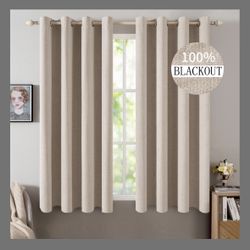 100% Blackout Curtains Thermal Insulated Natural Beige 52 X 54 Inch  NEW
