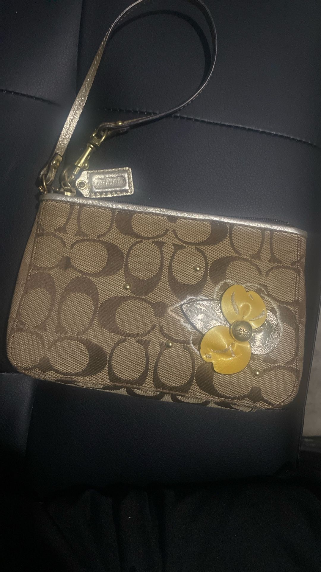 Coach Wristlet With Floral Accent