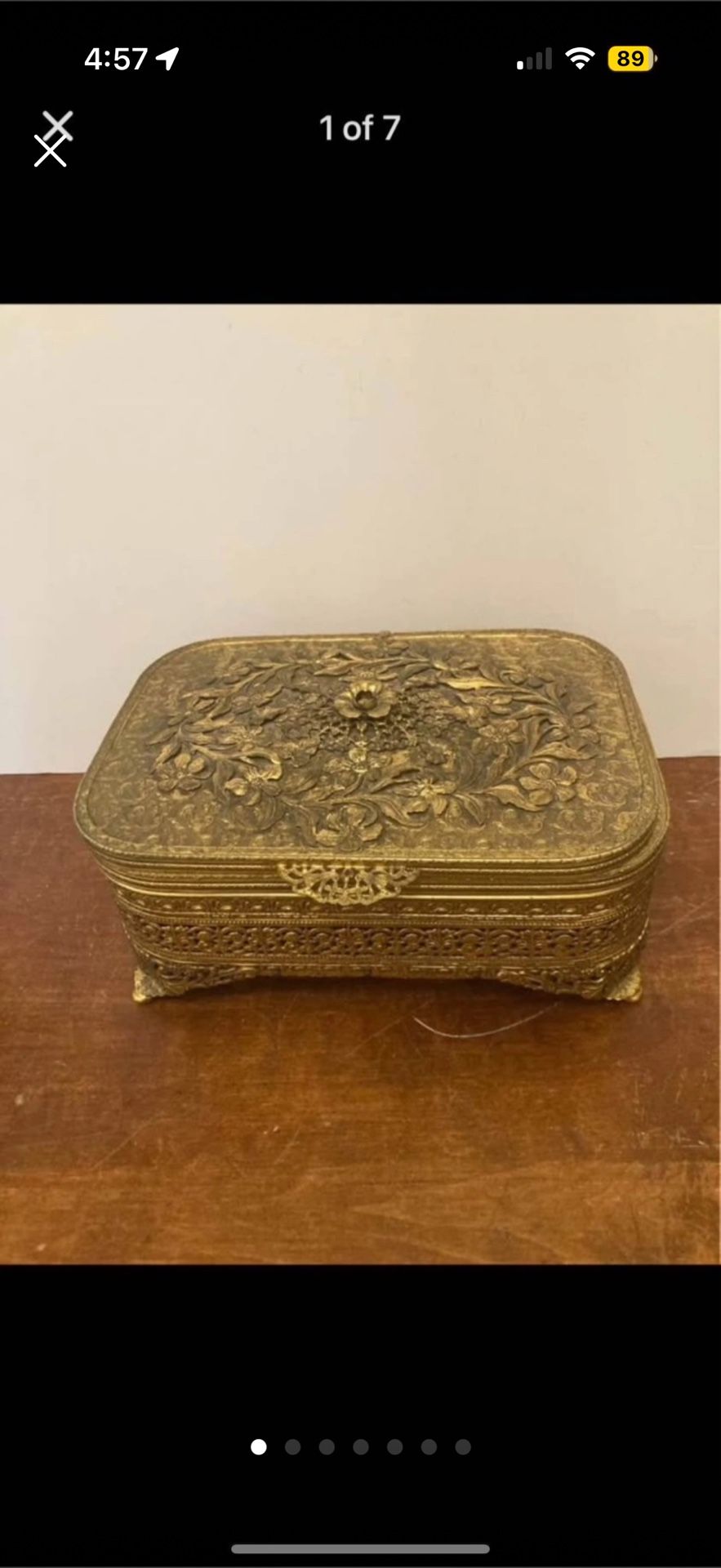Vintage Brass Plated Jewelry Box