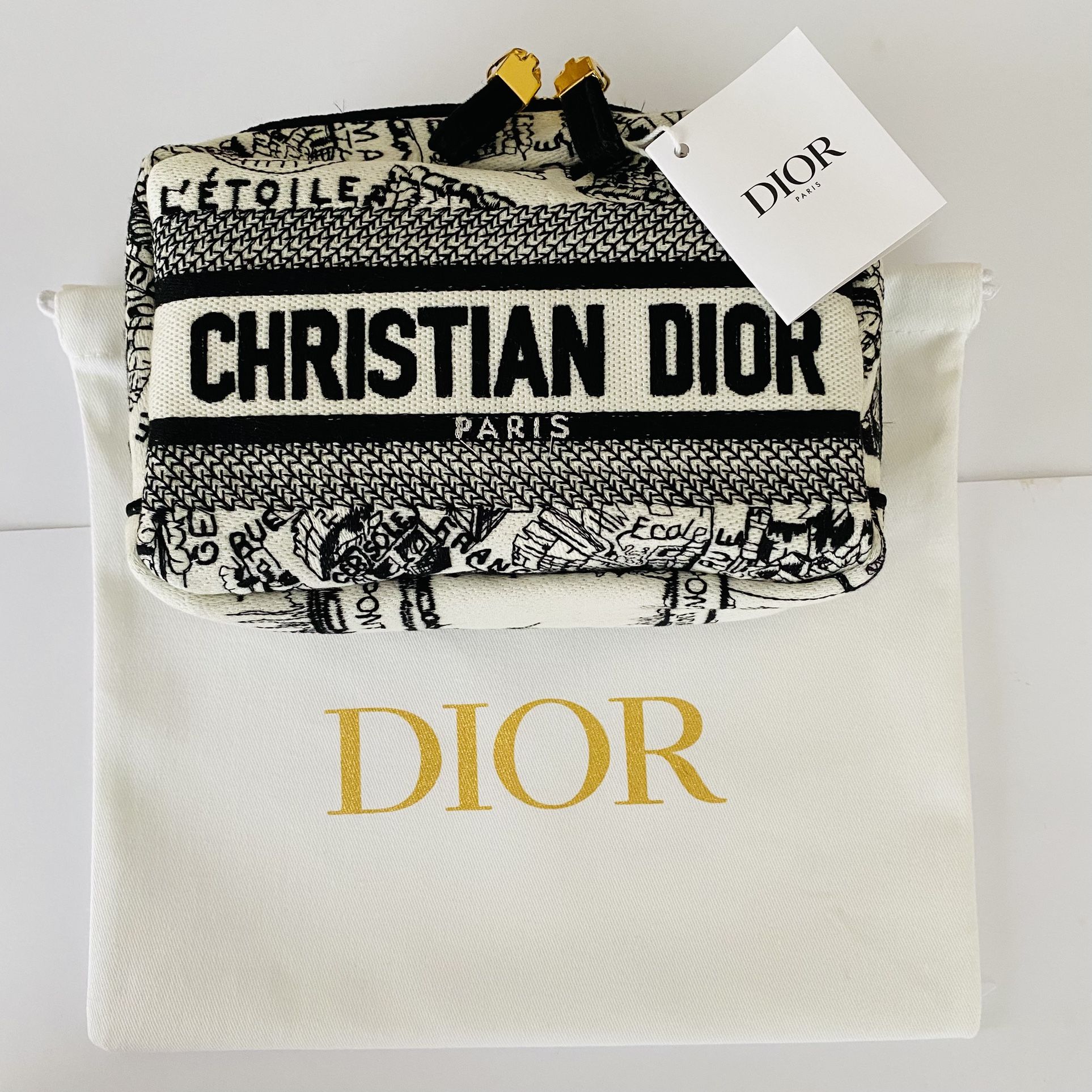 NWT Christian Dior Made in Italy Black White Plan de Paris Makeup Bag Pouch