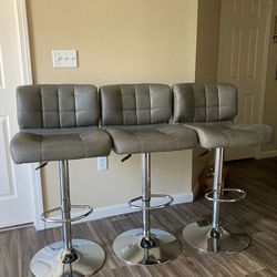 3 Grey & Chrome Stools Adjustable Swivel