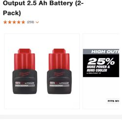 M12 12V CP High Output 2.5Ah Battery 2 Pack