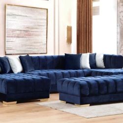 Ariana Velvet Blue Double Chaise Sectional

