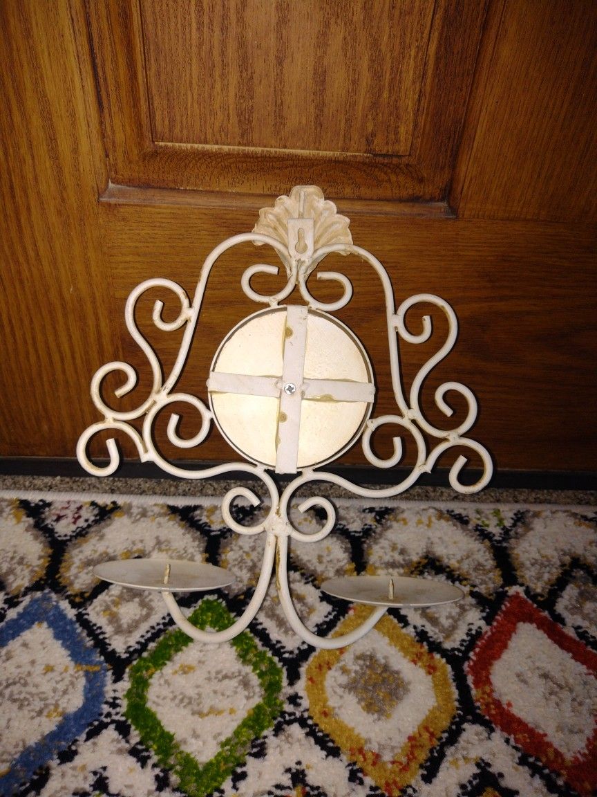 Beach Themed Distressed Metal Wall Candle Holder