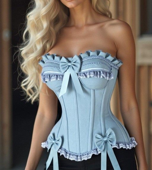 XS/L Ladies Denim Steel Bone Corset Top