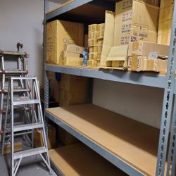 Open Metal Shelving With Plywood Shelving