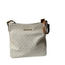 Michael Kors Jet Set Crossbody MK Logo Canvas Tan Leather Zip w/ Dust Bag