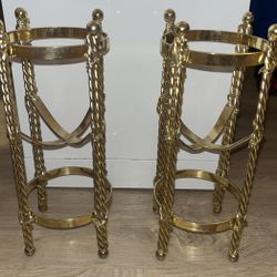 3 Vintage Hollywood Regency Brass-Plated Rope Style Stands