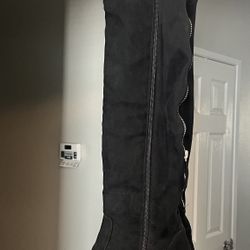 Black Suede High Boots With Zippers On The Back Size 10