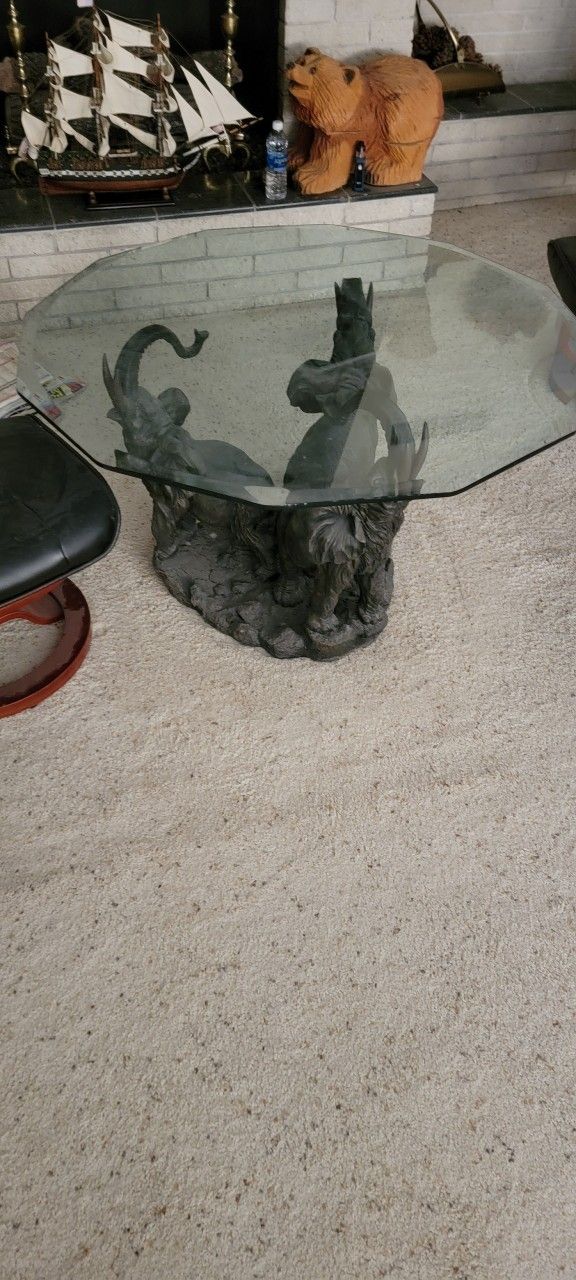 Bronze Elephant Glass Table