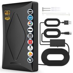 Amplified HDTV Antenna – 2200+ Miles Range | Local Channels | Signal Booster Included 